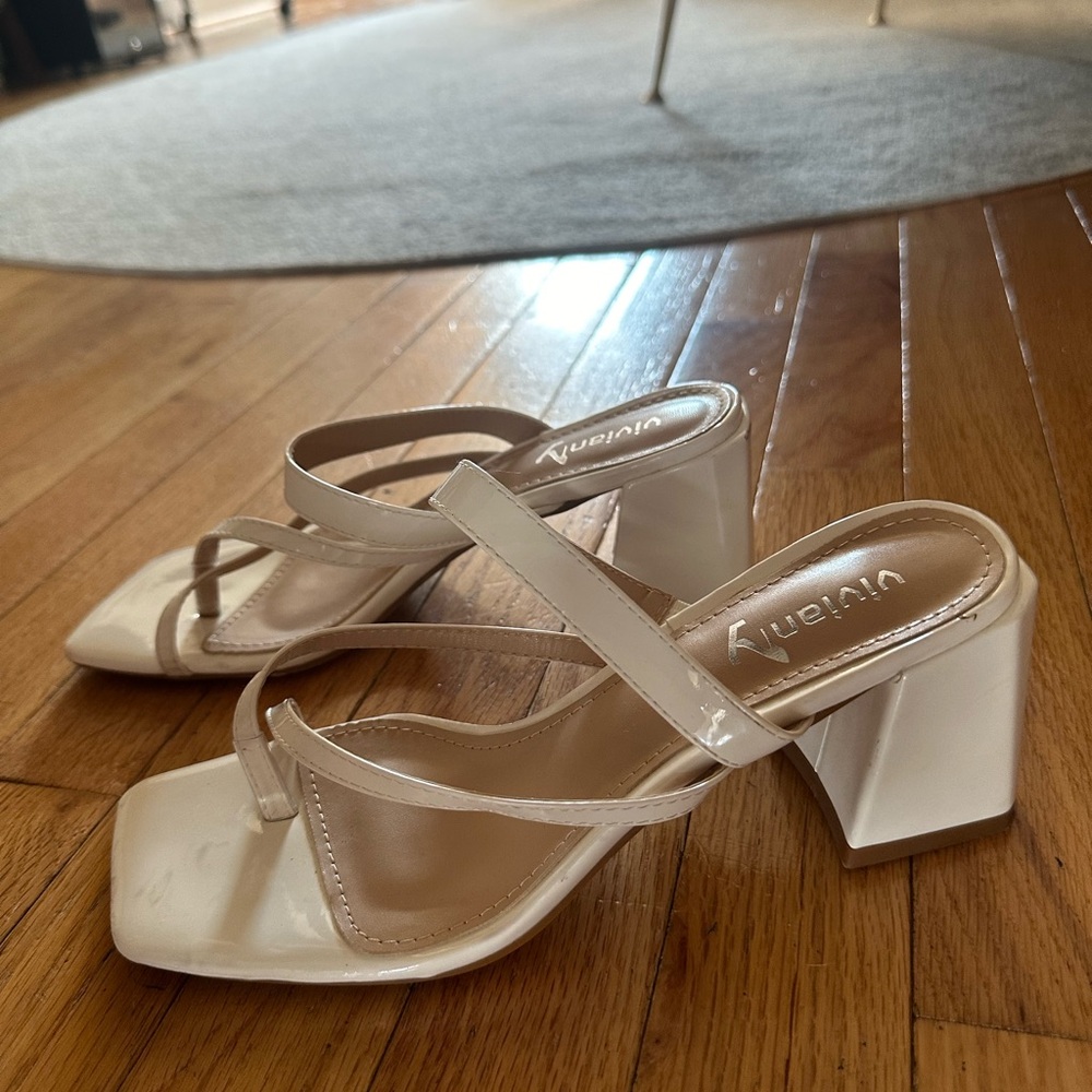 White kitten block heels